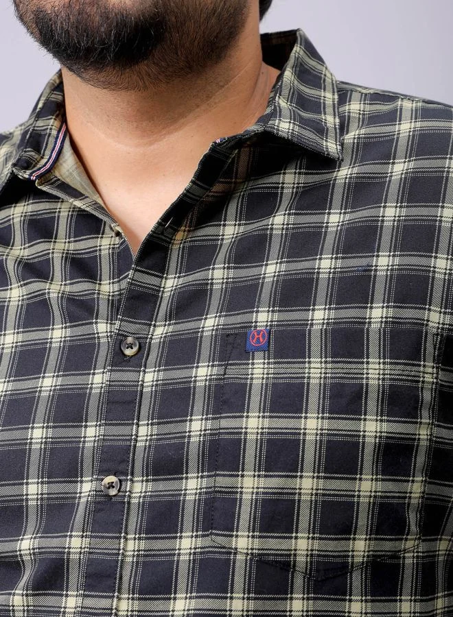 HARDSODA Men Plus Size Regular Fit Checkered Spread Collar Full Sleeves Casual Shirt