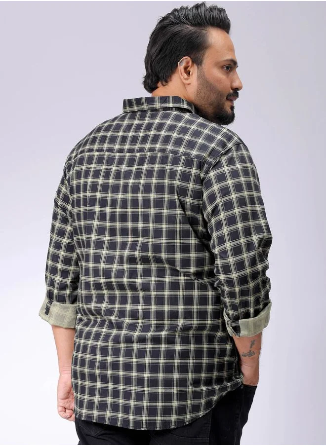 هاردسودا Men Plus Size Regular Fit Checkered Spread Collar Full Sleeves Casual Shirt
