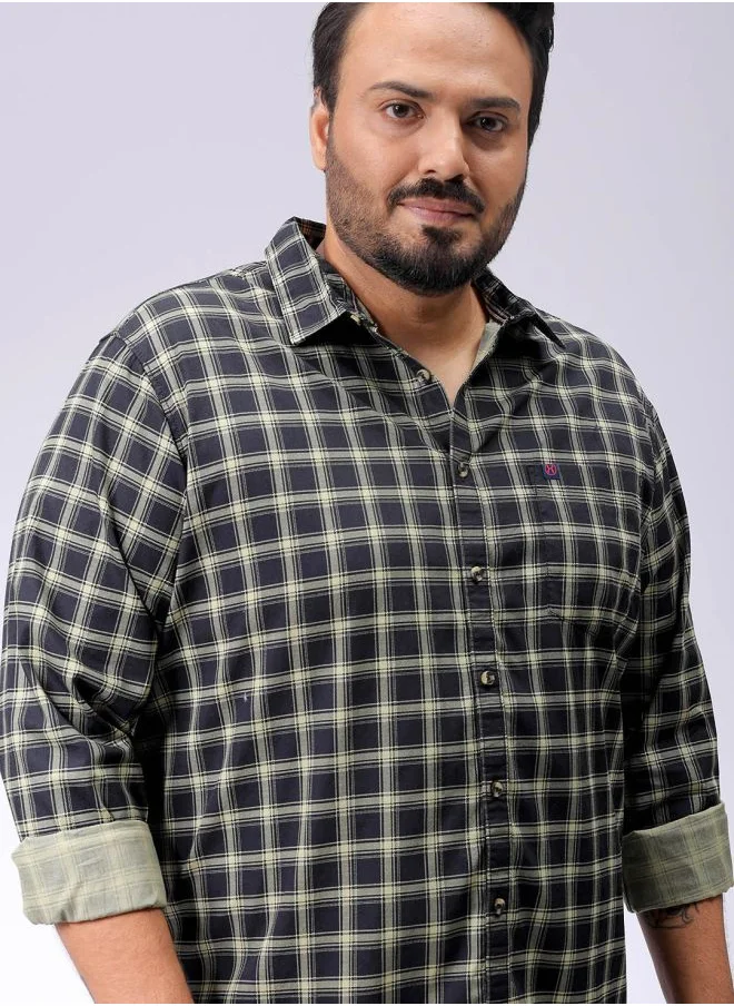 هاردسودا Men Plus Size Regular Fit Checkered Spread Collar Full Sleeves Casual Shirt