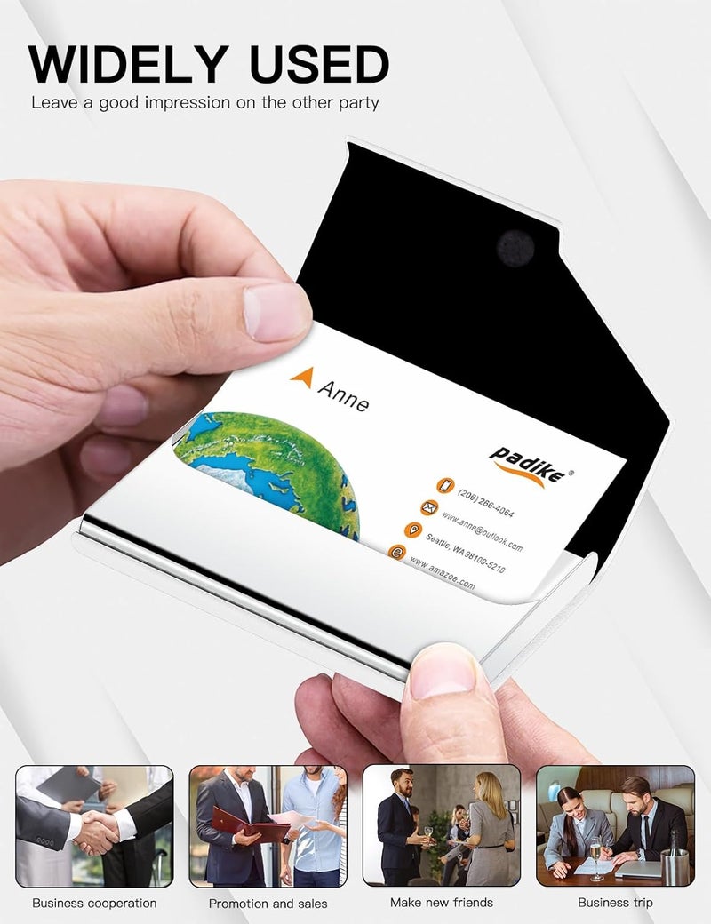 Padike Business Card Holder, Upgraded Leather Business Card Case Pocket Card Holders for Men or Women, Metal Slim Name Card Holder RFID Blocking Business Card Carrier with Magnetic Closure (Y-WH) - Image 5