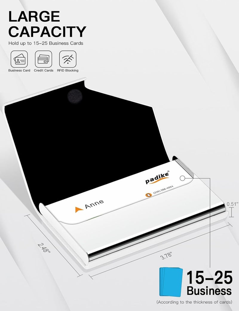 Padike Business Card Holder, Upgraded Leather Business Card Case Pocket Card Holders for Men or Women, Metal Slim Name Card Holder RFID Blocking Business Card Carrier with Magnetic Closure (Y-WH) - Image 4