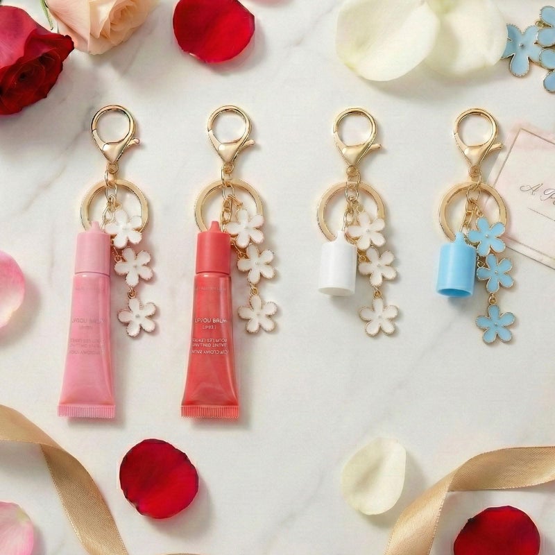 LUHOHI 10PCS Lip Balm Cap Keychain With Flower Charms for Summer Fridays, Lip Gloss Holder Keychains Kit for Summerfridays 0.5oz Portable Purse Accessories, Never Lose Your Lipbalm Again - Image 2
