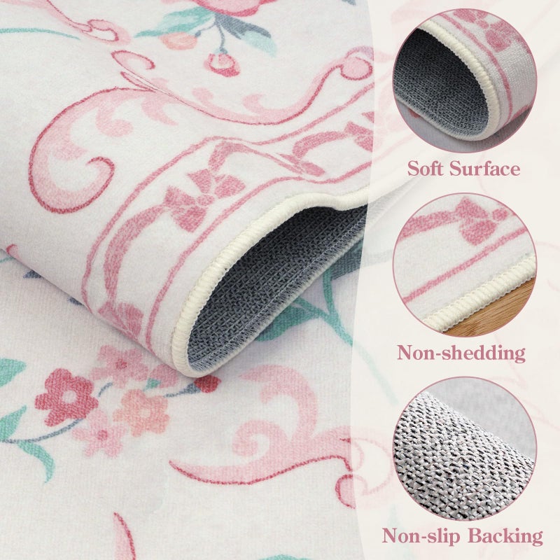Collive Pink Floral Rugs for Bedroom Girls, 5x7 Bow Nursery Rug for Dorm Washable Area Rug for Living Room, Cute Ultra-Thin Non Slip Indoor Decor Carpet for Kids Room Playroom (Pink 5' x 7') - Image 5