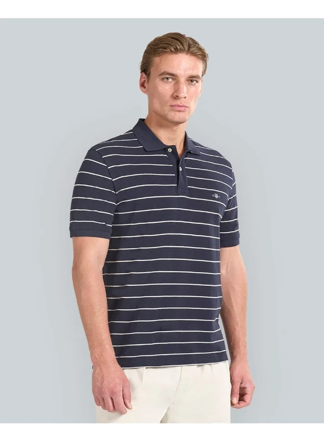 غانت قميص بولو رجالي مخطط بأكمام قصيرة من جانت أزرق وأبيض