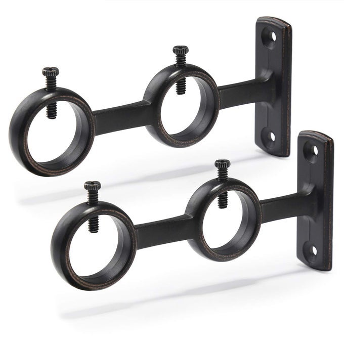 DOUBLE CURTAIN ROD HOLDER 2 PCS BRACKETS HOOKS FOR LIVING ROOM BEDROOM DRAPERY RODS BLACK