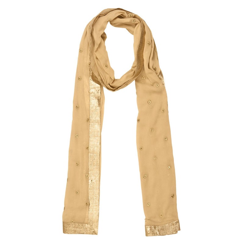 themilestocks Woman's Embroidered Chiffon Dupatta Scarf Shawl Wrap Soft Indian Bridal Wedding - Camel - Image 3
