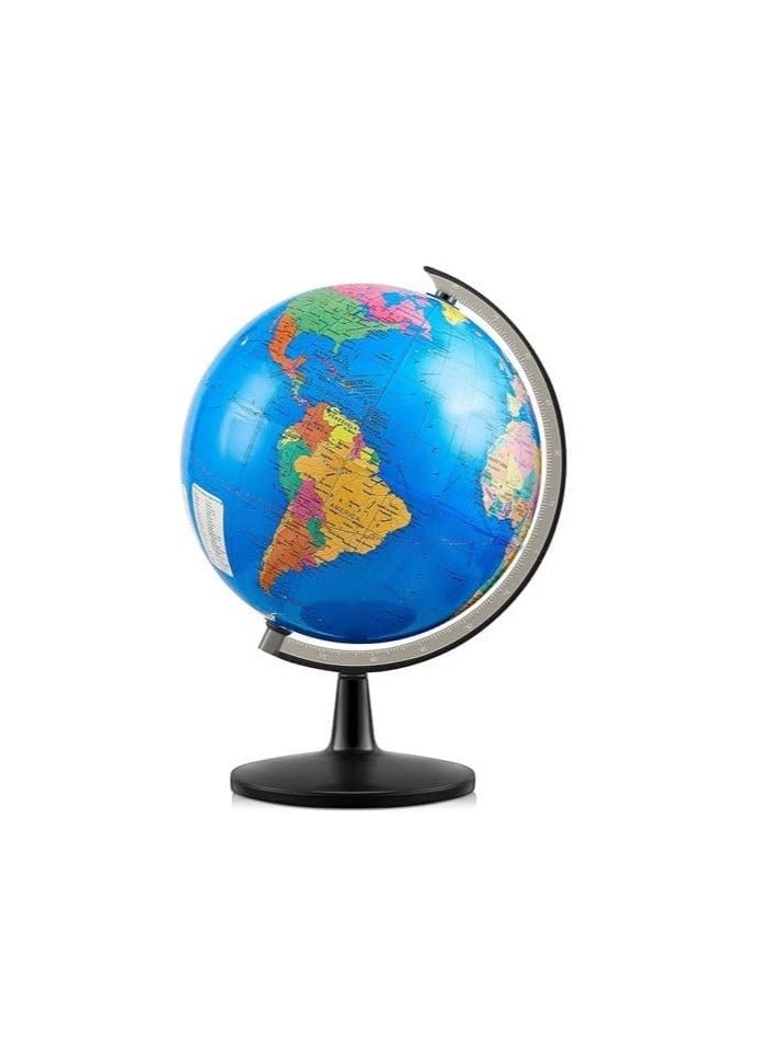 World Globe Political Map Educational Geographic Globe Globe with Light Wood Base Alloy Globe 14CM  - Image 1