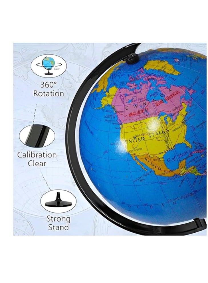 World Globe Political Map Educational Geographic Globe Globe with Light Wood Base Alloy Globe 14CM  - Image 3