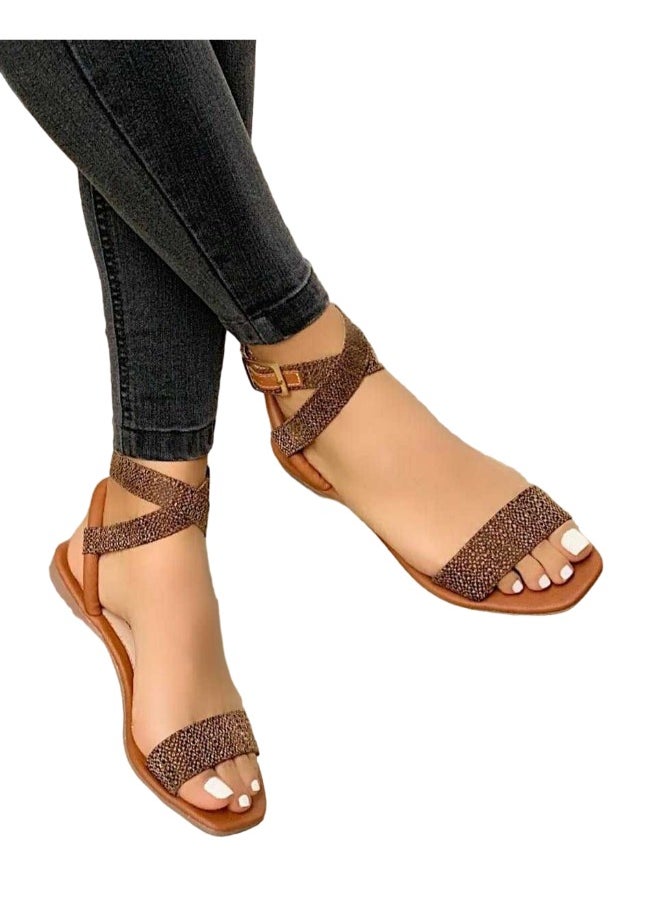 Rup Art Womens Ankle Strappy Flip Flops Flat Gladiator Sandals Summer Beach Ladies Shoes  - Image 1