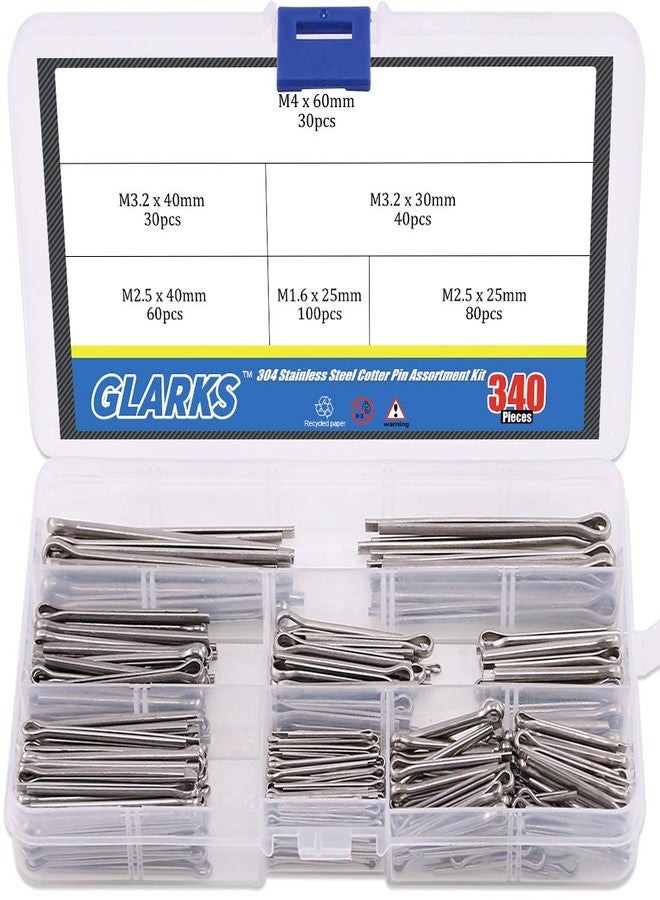 Glarks 340-Pieces 6 Sizes 304 Stainless Steel Cotter Pin Clip Key Fastner Fitting Assortment Kit for Automotive, Mechanics, Car Garage, Power Equipment, Cars, Trucks, Lawn Mower, Small Engine Repair - Image 1