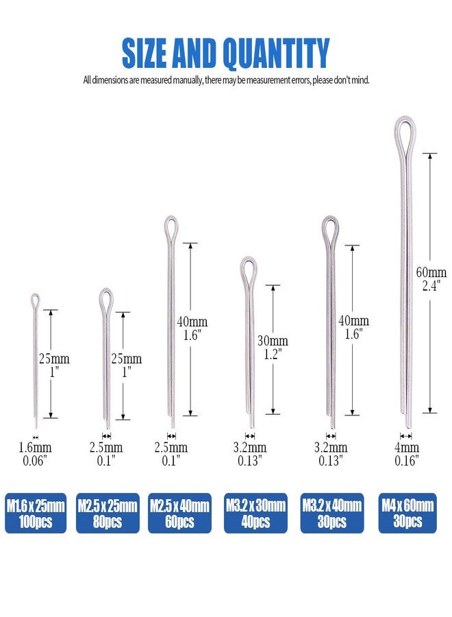 Glarks 340-Pieces 6 Sizes 304 Stainless Steel Cotter Pin Clip Key Fastner Fitting Assortment Kit for Automotive, Mechanics, Car Garage, Power Equipment, Cars, Trucks, Lawn Mower, Small Engine Repair - Image 2
