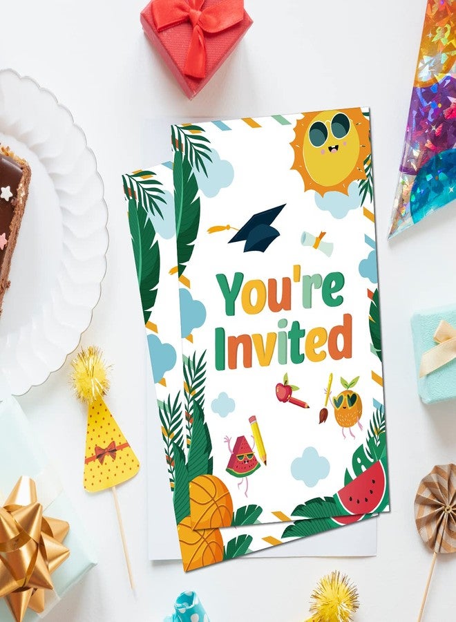 Soiceu School's out for Summer Party Invitations with Envelopes Set of 20 End of School Summer BBQ Party Invites Fill in Blank - Image 5