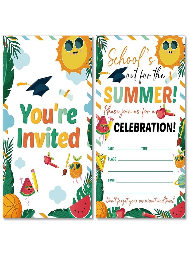 Soiceu School's out for Summer Party Invitations with Envelopes Set of 20 End of School Summer BBQ Party Invites Fill in Blank - Image 1