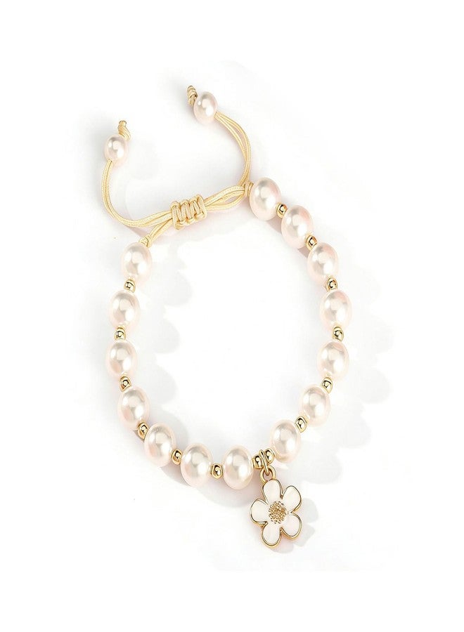 ENASAL Flower Girl Proposal Gifts for Girls, Flower Pearl Bracelet Wedding Gift from Bride, Will You Be My Bridesmaid Pearl Charm Bracelet Proposal Jewelry for Wedding Bridal Shower Party Gifts (White) - Image 1