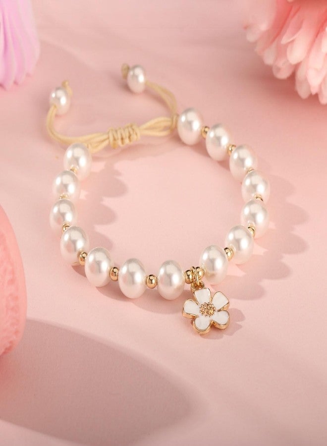 ENASAL Flower Girl Proposal Gifts for Girls, Flower Pearl Bracelet Wedding Gift from Bride, Will You Be My Bridesmaid Pearl Charm Bracelet Proposal Jewelry for Wedding Bridal Shower Party Gifts (White) - Image 4
