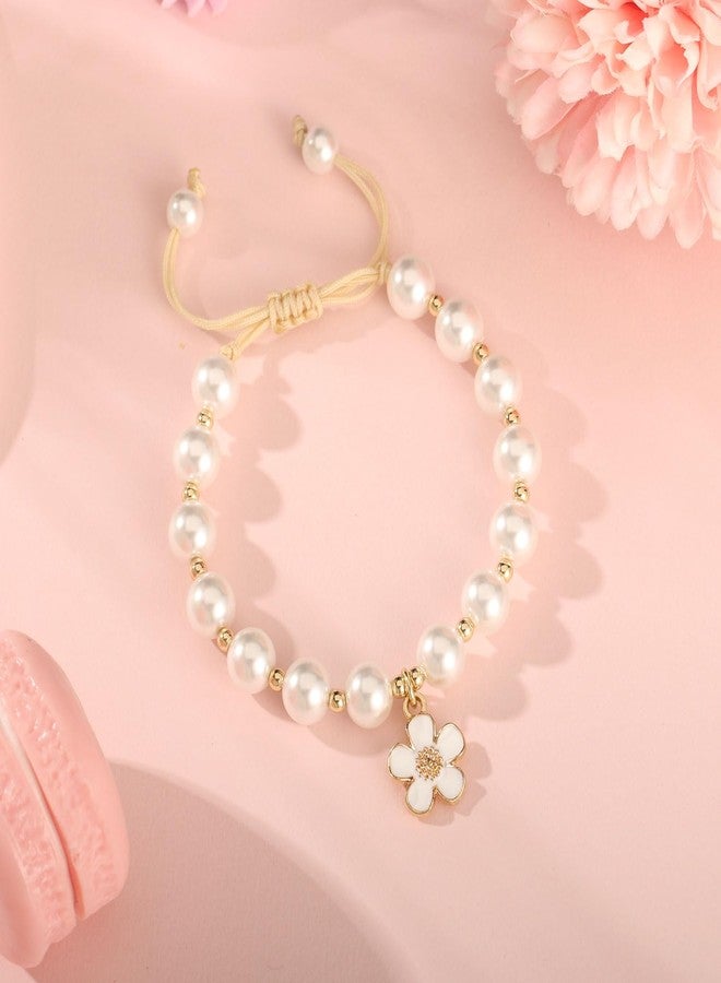 ENASAL Flower Girl Proposal Gifts for Girls, Flower Pearl Bracelet Wedding Gift from Bride, Will You Be My Bridesmaid Pearl Charm Bracelet Proposal Jewelry for Wedding Bridal Shower Party Gifts (White) - Image 5
