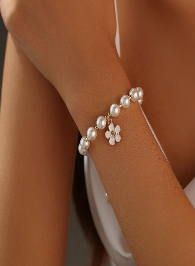 ENASAL Flower Girl Proposal Gifts for Girls, Flower Pearl Bracelet Wedding Gift from Bride, Will You Be My Bridesmaid Pearl Charm Bracelet Proposal Jewelry for Wedding Bridal Shower Party Gifts (White) - Image 2