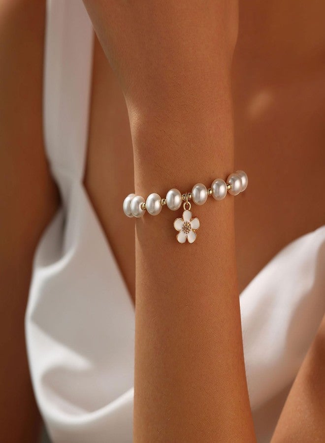 ENASAL Flower Girl Proposal Gifts for Girls, Flower Pearl Bracelet Wedding Gift from Bride, Will You Be My Bridesmaid Pearl Charm Bracelet Proposal Jewelry for Wedding Bridal Shower Party Gifts (White) - Image 3