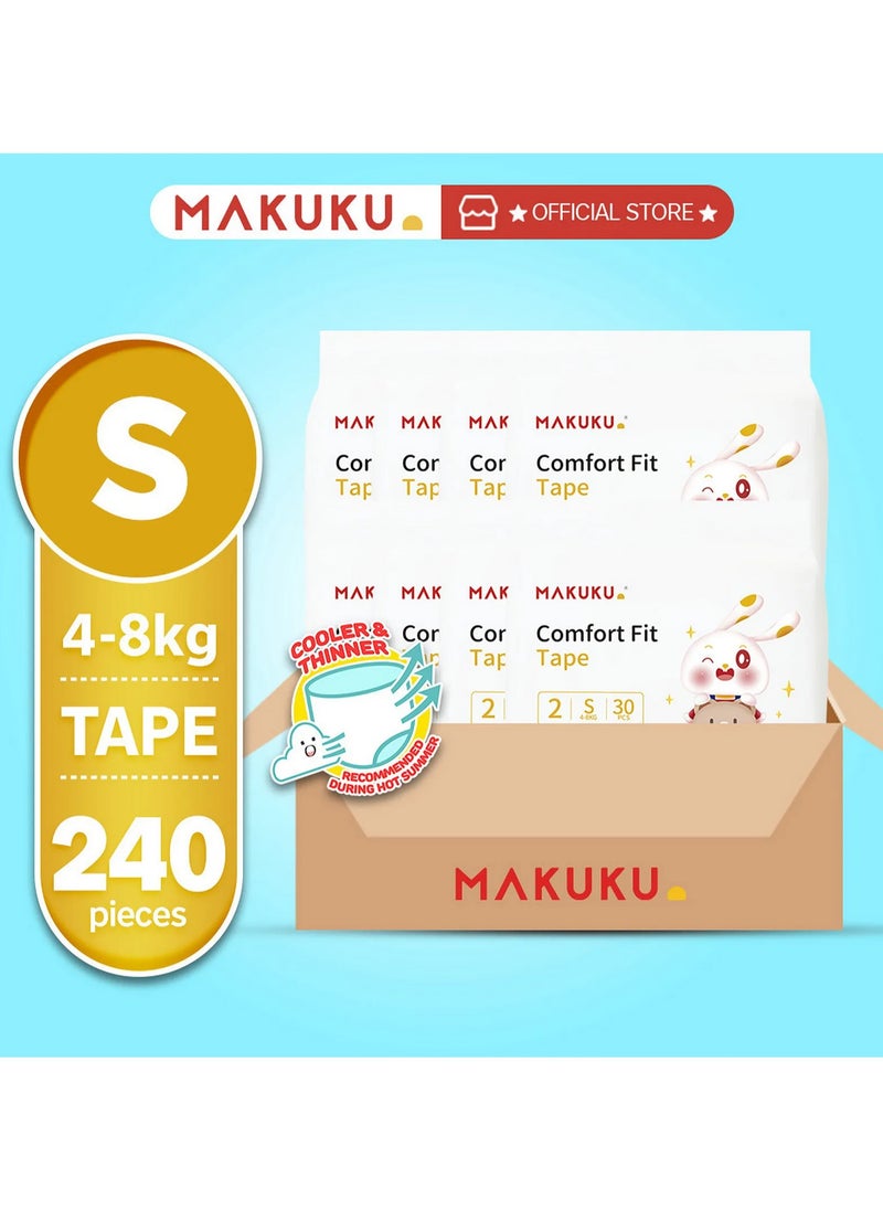 Makuku MAKUKU Comfort Fit Baby Tape Style Diapers Size 2, Leak-Proof Breathable Material, 8x30 Pcs, 4-8kg, 240 Diapers 