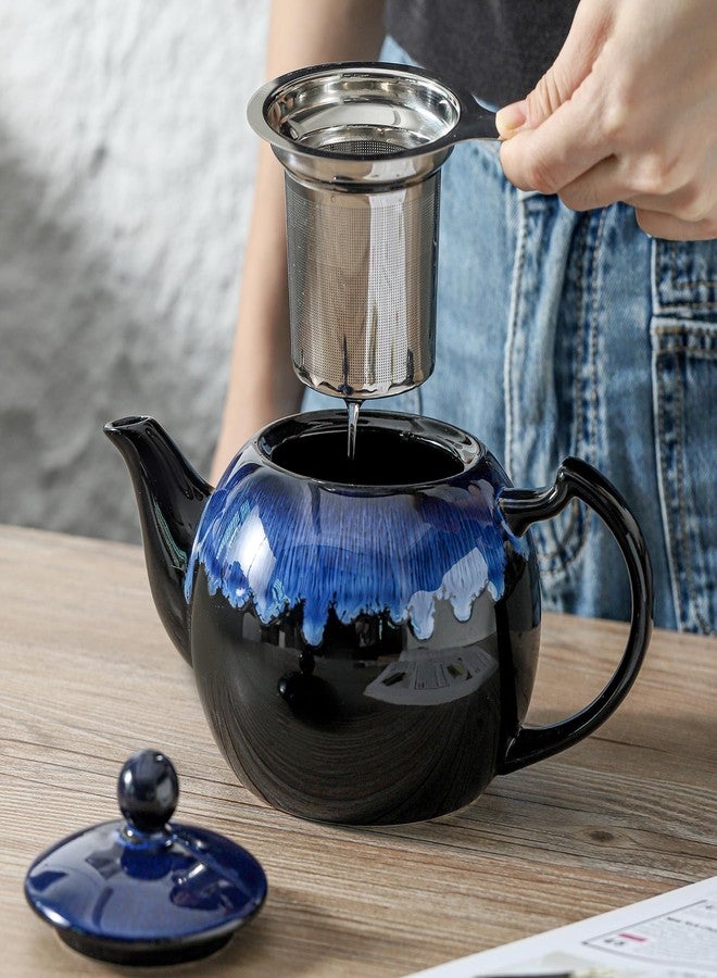 KOOV Tea Pot with Infuser for Loose Tea, 34 ounce Ceramic Teapot with Infuser, Enough For 6 Cups, Tea Pots for Tea Party, Reactive Glaze (Nebula Blue) - Image 4