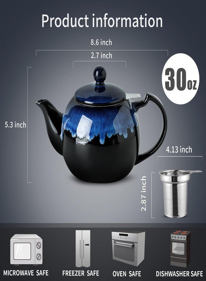 KOOV Tea Pot with Infuser for Loose Tea, 34 ounce Ceramic Teapot with Infuser, Enough For 6 Cups, Tea Pots for Tea Party, Reactive Glaze (Nebula Blue) - Image 3