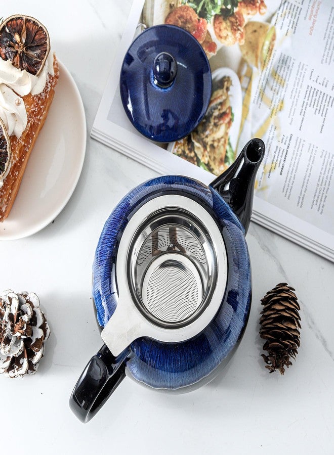 KOOV Tea Pot with Infuser for Loose Tea, 34 ounce Ceramic Teapot with Infuser, Enough For 6 Cups, Tea Pots for Tea Party, Reactive Glaze (Nebula Blue) - Image 5