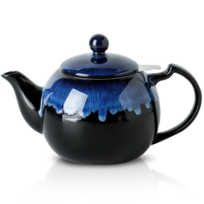 KOOV Tea Pot with Infuser for Loose Tea, 34 ounce Ceramic Teapot with Infuser, Enough For 6 Cups, Tea Pots for Tea Party, Reactive Glaze (Nebula Blue) - Image 1