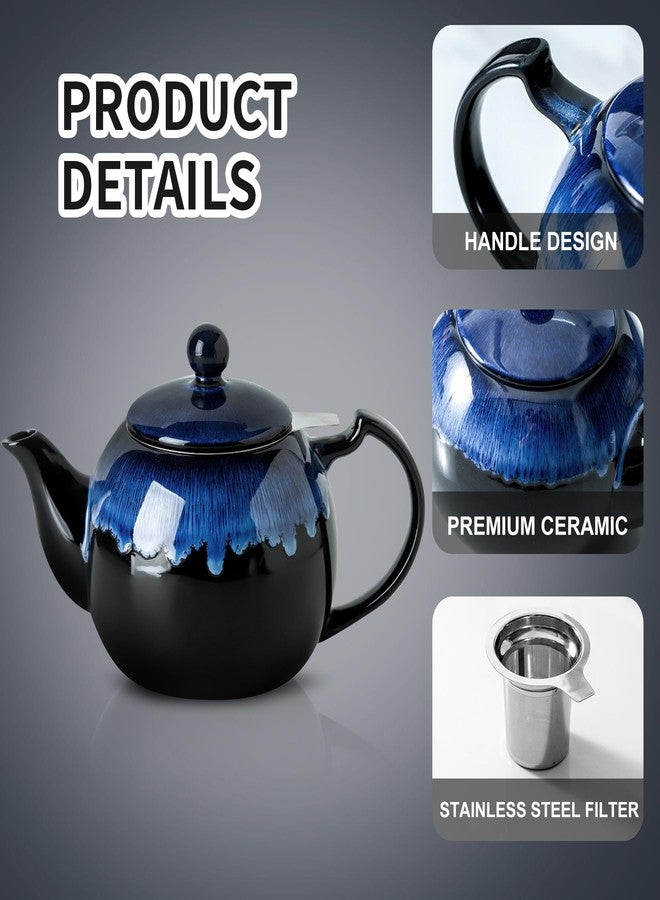 KOOV Tea Pot with Infuser for Loose Tea, 34 ounce Ceramic Teapot with Infuser, Enough For 6 Cups, Tea Pots for Tea Party, Reactive Glaze (Nebula Blue) - Image 2