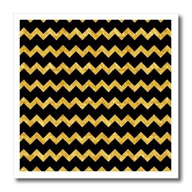 3DROSE 3dRose ht_210775_3 Gold & Black Chevron Stripes Iron on Heat Transfer, 10 10" White Material  - Image 1