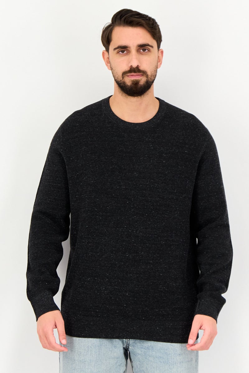 Celio Men Crew Neck Textured Long Sleeve Sweater, Black - Image 1