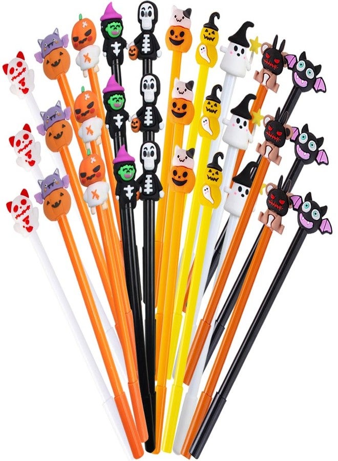 AWEELON 30 Pcs Halloween Pens, Pumpkin Skull Heads Ghost Bat Shape Pens,0.5 MM Bulk Black Rollerball Pen for Halloween Party Supplies School Office (10style) - Image 1