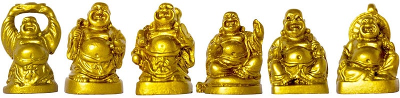 Addune Set of 6 Mini Laughing Happy Buddha Statue Resin Figurines Feng Shui for Luck Wealth Good Gift and Collection (1'', Gold) - Image 1