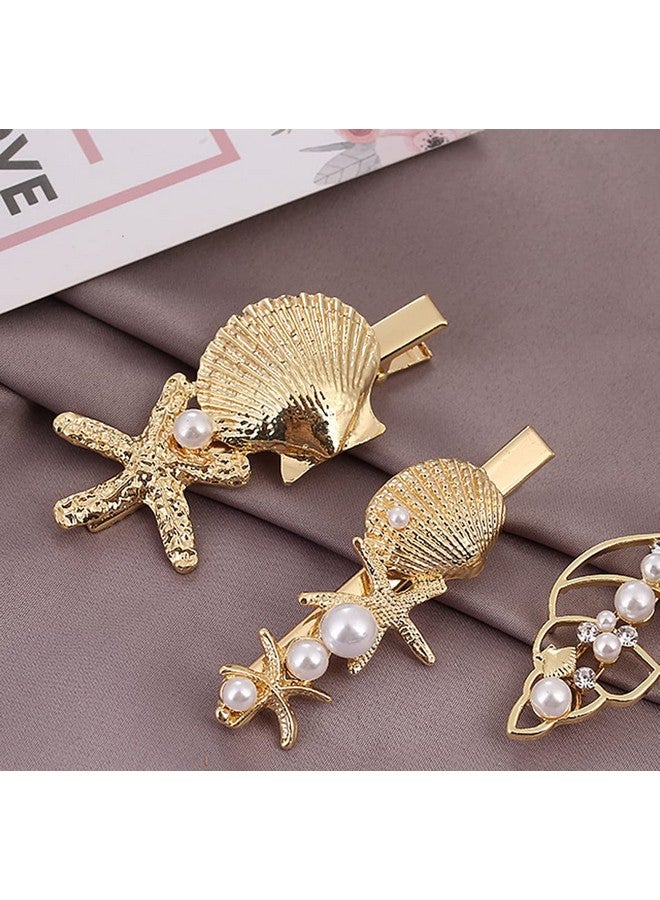 Aaiffey Shell Pearl Starfish Hair Clip Set For Women Girlssea Star Hair Pins Girls Cute Headwear Styling Tools Princess Hair Clips Hair Accessories 6 Pcs - Image 2