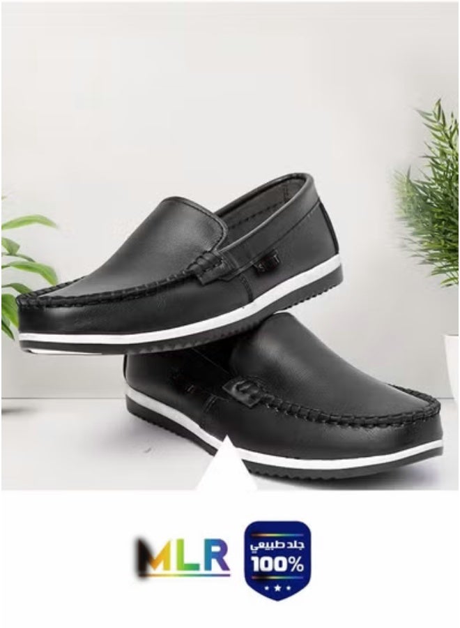 ملر أول حذاء أطفال جلد طبيعي طبي لون أسود خياطة يدوية أسود نعل أصلي 2M PVC Pure - Image 3