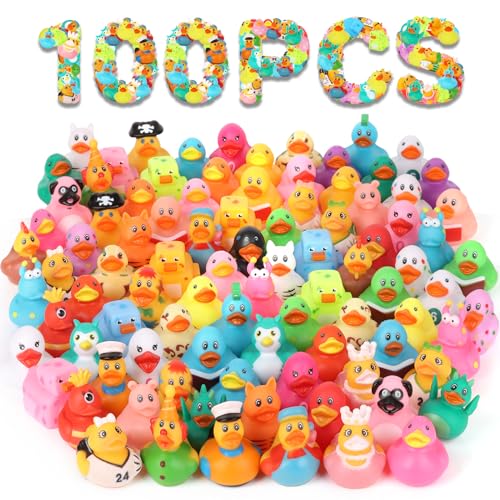 Dmsky 100 Pack Rubber Ducks in Bulk Assorted Duckies for Jeeps Ducking Rubber Duckies for Baby Bath Toys Kids Bath Pool Toys Birthday Gifts Party Favors - Image 1