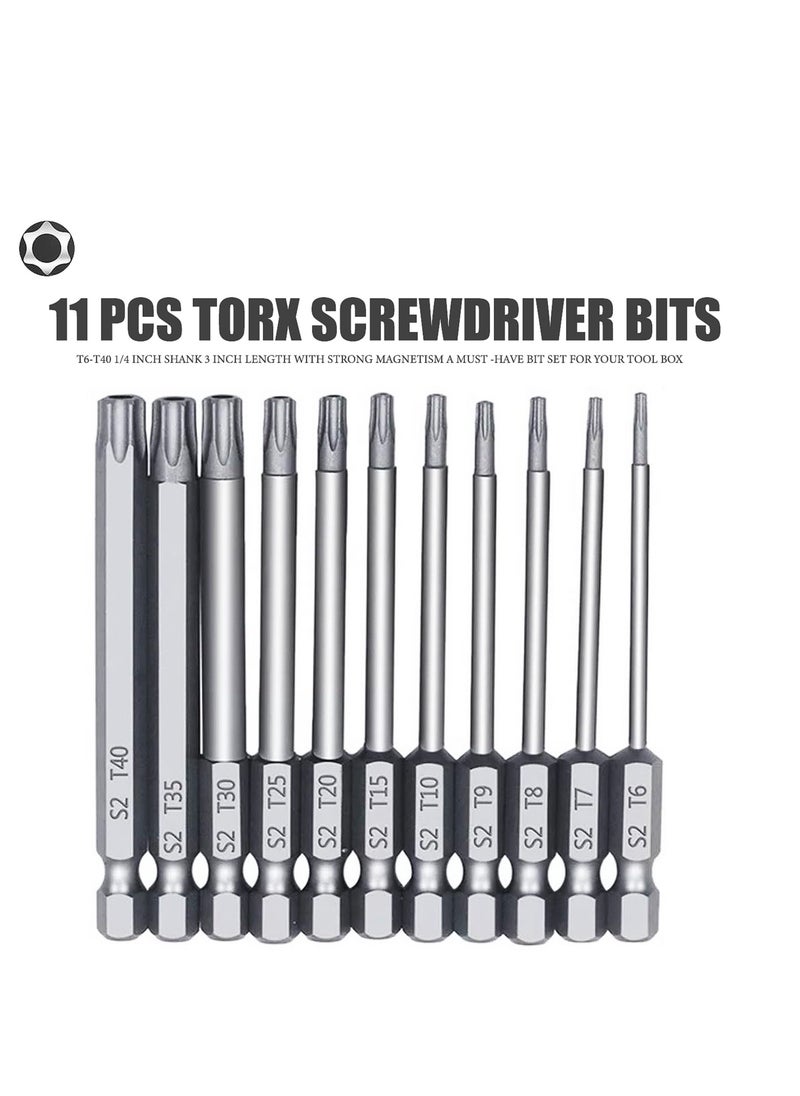Yakumuz - Torx Security Screwdriver Set, Yakumuz 11 PCS T6-T40 3 Inch Magnetic Security Screwdriver Bit Set, 1/4” Hex Shank Security Tamper Proof Screwdriver Drill Bit Set - Image 1