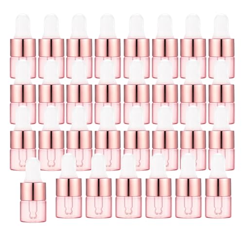 Easeen Sample Dropper Bottles, Mini Dropper Bottles with 2 Pcs Plastic Droppers for Traveling Essential Oils DIY Cosmetic Liquid Sample Perfume (Rose Pink, 1ML) - Image 1