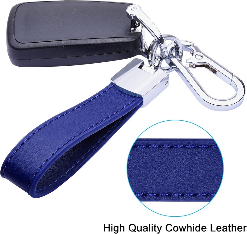 Wisdompro Genuine Leather Car Keychain with Anti-lost D-Ring and 3 Keyrings - Blue - Image 2