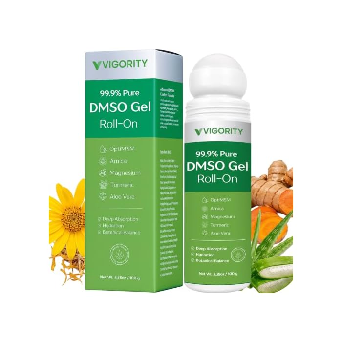 Vigority 99.9% Pure DMSO Roll-On Gel - Premium Skin Conditioning Cream with Aloe Vera, Magnesium, MSM & Botanical Extracts - Fast-Absorbing, Non-Greasy Daily Skin Care - 3.53 oz (100g)