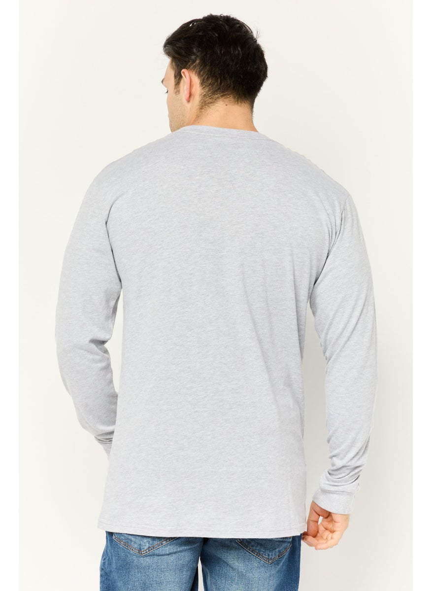 Prince - Men Crew Neck Long Sleeves Brand Logo Print T-Shirt, Grey - Image 1