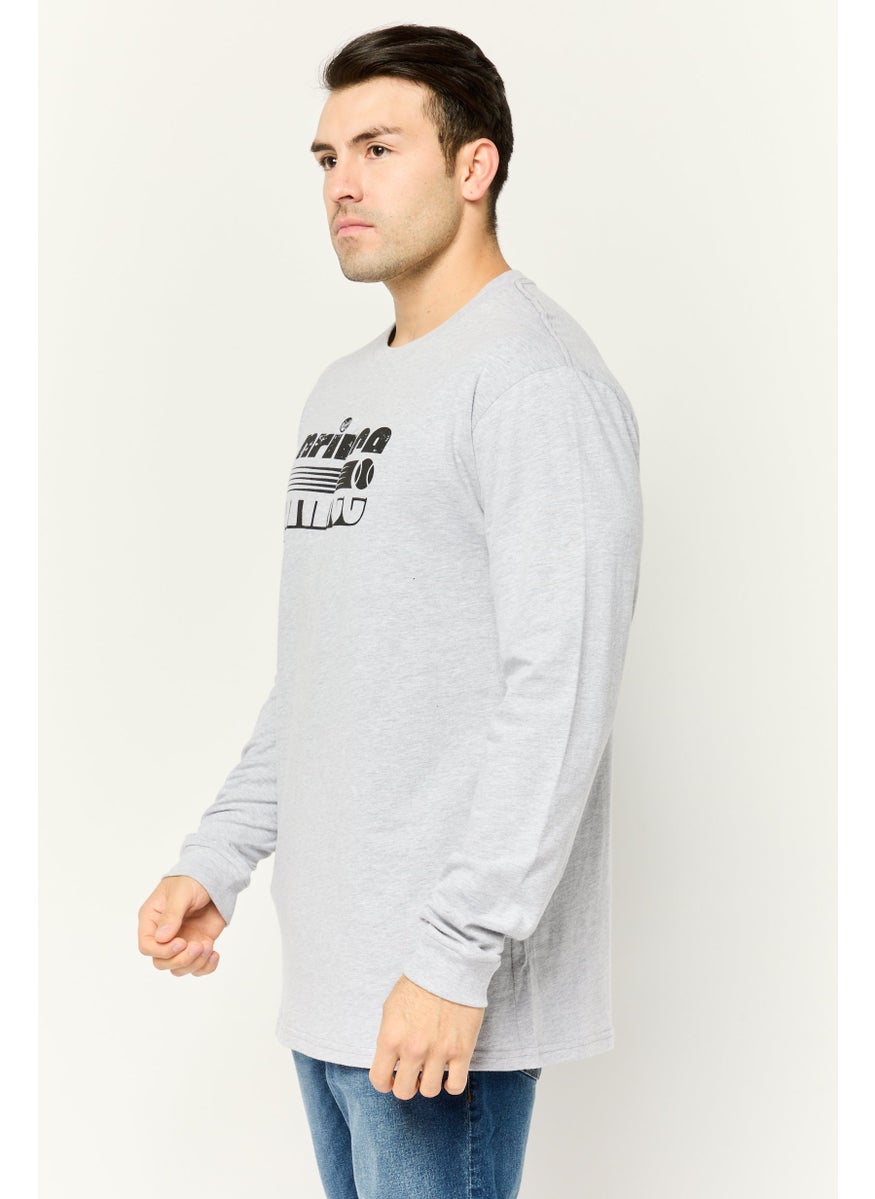 Prince - Men Crew Neck Long Sleeves Brand Logo Print T-Shirt, Grey - Image 1