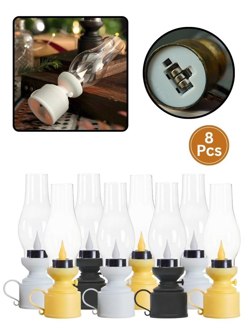 Pack of 8 LED Candle Lantern with Glass Shade Battery Operated Flameless Flickering Flame Light Vintage Hurricane Lamp Decorative Tealight Holder for Home Decor Wedding Party Ramadan Events Assorted Colors - Image 1