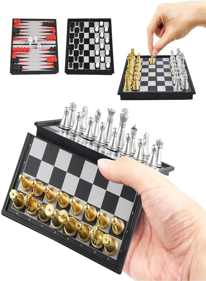 OUMODA 5'' Mini 3 in 1 Chess Checkers Backgammon Set Magnetic Folding Travel Chess Board with Instructions 2 Players for Kids and Adults - Image 1