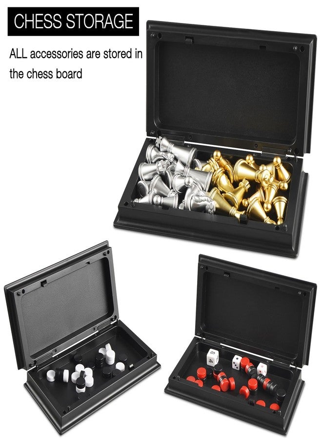 OUMODA 5'' Mini 3 in 1 Chess Checkers Backgammon Set Magnetic Folding Travel Chess Board with Instructions 2 Players for Kids and Adults - Image 2