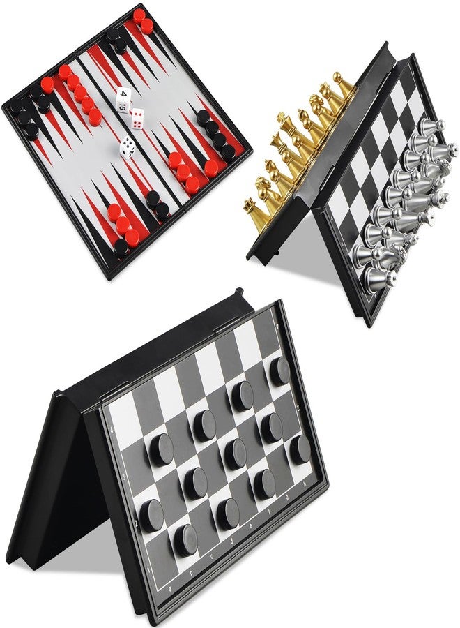 OUMODA 5'' Mini 3 in 1 Chess Checkers Backgammon Set Magnetic Folding Travel Chess Board with Instructions 2 Players for Kids and Adults - Image 3
