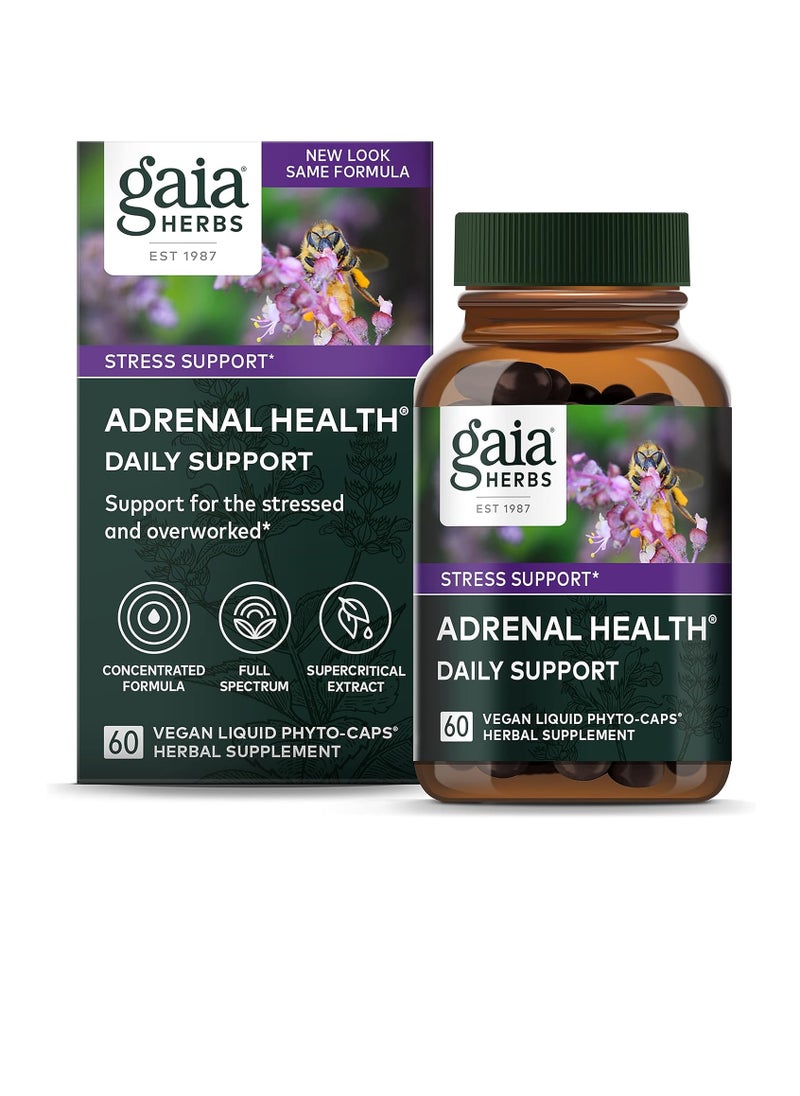 Gaia Herbs - Adrenal Health Daily Support - with Ashwagandha, Holy Basil & Schisandra - Herbal Supplement to Help Maintain Healthy Energy and Stress Levels - 60 Liquid Phyto-Capsules - Image 1