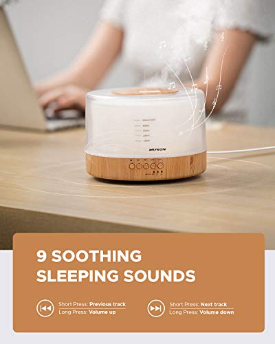 muson Essential Oil Diffuser Sound Machine Combo Diffuser for Aromatherapy Fragrant Oil Cool Mist Humidifier with Natural Sound Music & Warm Night Light, Auto Shutoff, White - Image 5