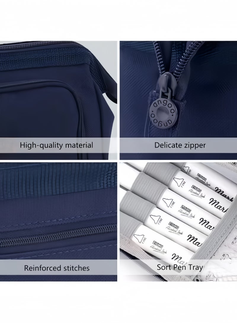 GGEROU Pencil Case For Girls Boys Secondary School, Multi Compartment Pencil Pouch Stationery Organizer,Aesthetic Pencil Bag Blue - Image 4