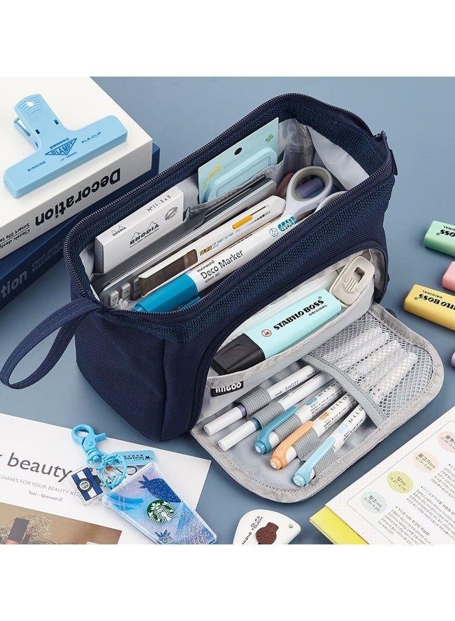 GGEROU Pencil Case For Girls Boys Secondary School, Multi Compartment Pencil Pouch Stationery Organizer,Aesthetic Pencil Bag Blue - Image 3