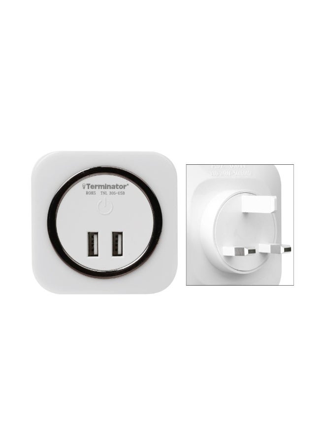 Terminator Dual USB Night Light - LED Wall Plug-in with 2 USB Charging Ports, Dimmable Ambient Lighting - Image 2